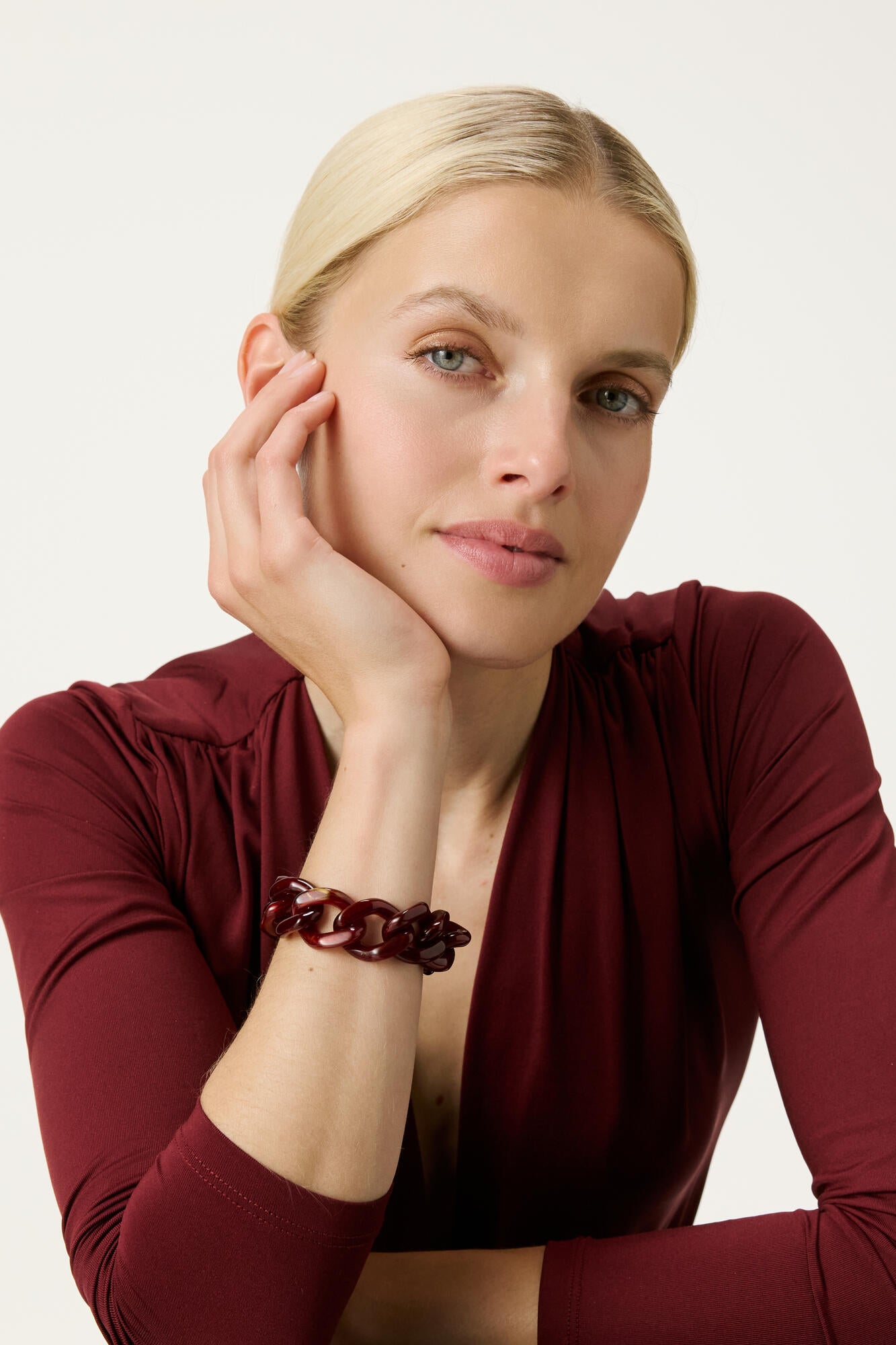 Mini Flat Chain armbånd - Bordeaux Marble